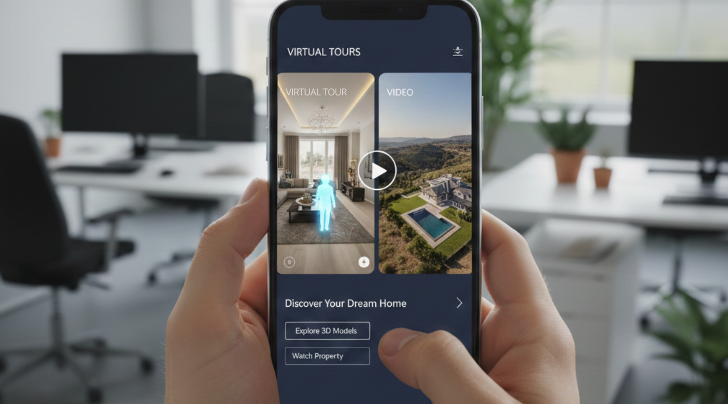 a virtual tour of property is running on the phone